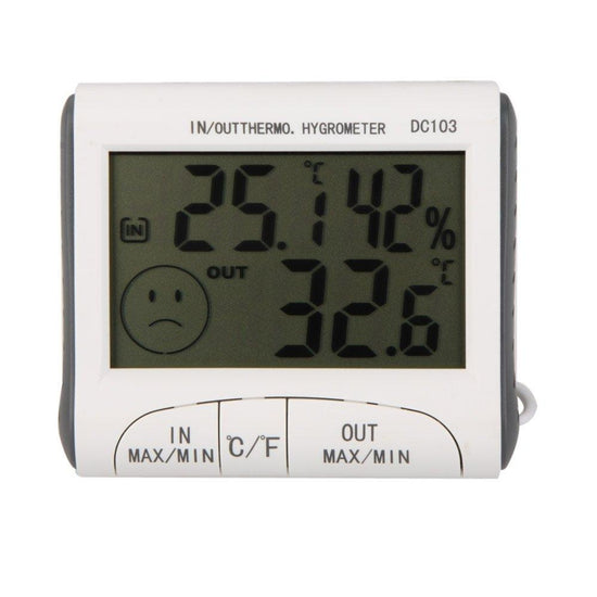 Digital Thermometer Hygrometer with External Sensor - White