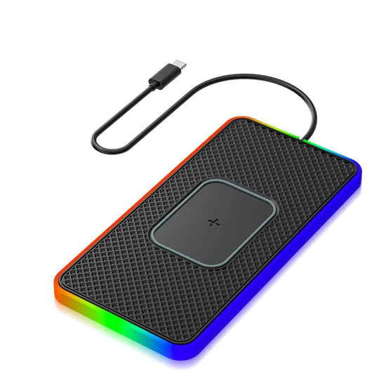 15w 2-in-1 Car Wireless Charger with Non-slip Mat and Colourful Light - 0.3m Usb Cable - Usb-C/Type-C Cable 0.3M