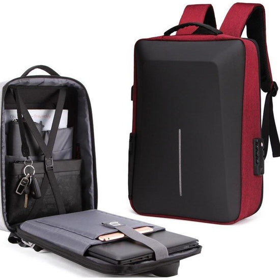 Anti-Theft Hard Shell Backpack For Men With Alloy Frame - Red