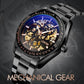 Golden Steel Band Automatic Skeleton Watch For Men