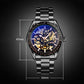 Golden Steel Band Automatic Skeleton Watch For Men