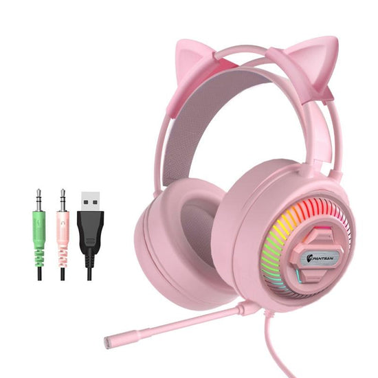 Usb Headset With Luminous Rgb 3.5Mm Pink+Cat Ear