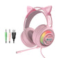 Usb Headset With Luminous Rgb 3.5Mm Pink+Cat Ear