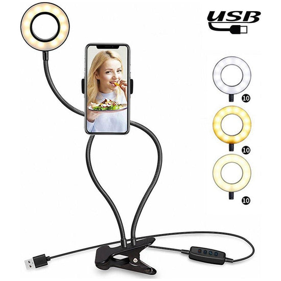 Selfie Ring Light With Phone Holder And Lazy Bracket - Perfect For Live Streaming And Broadcasts