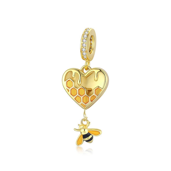 925 Sterling Silver Heart Honeycomb Bee Pendant For Bracelet Or Necklace
