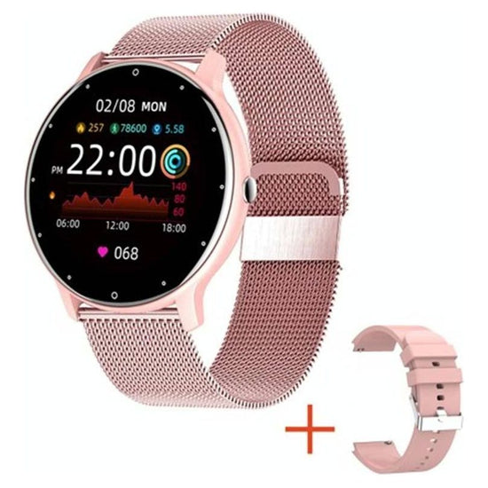 Heart Rate / Blood Oxygen / Blood Pressure Monitoring Bluetooth Smart Calling Watch - Mesh Pink