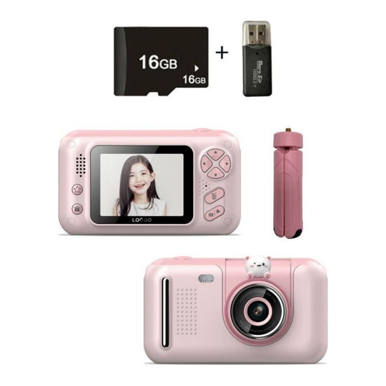 2.4 Hd Reversible Kids Camera + 16G Memory Card & Reader - Pink