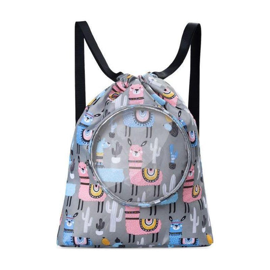 Blue Waterproof Drawstring Beach Bag L Size For Kids Wet & Dry Separation Shoulder Strap - Grey S