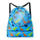 Blue Waterproof Drawstring Beach Bag L Size For Kids Wet & Dry Separation Shoulder Strap - Grey S
