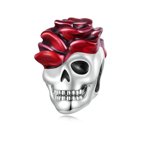 925 Sterling Silver Halloween Skull Bracelet With Rose And Pearl