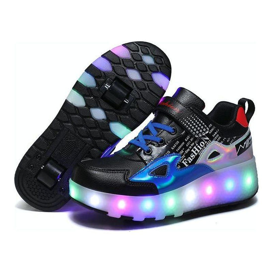 Rechargeable Light Wheel Skating Shoes For Kids - Size 36 Two-Wheeled