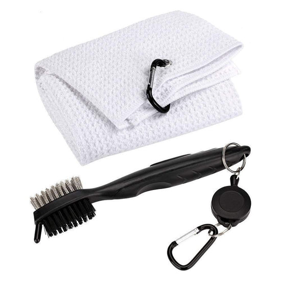 Club Cleaning Brush & Hook Towel Golf Set - Compact & Convenient - White