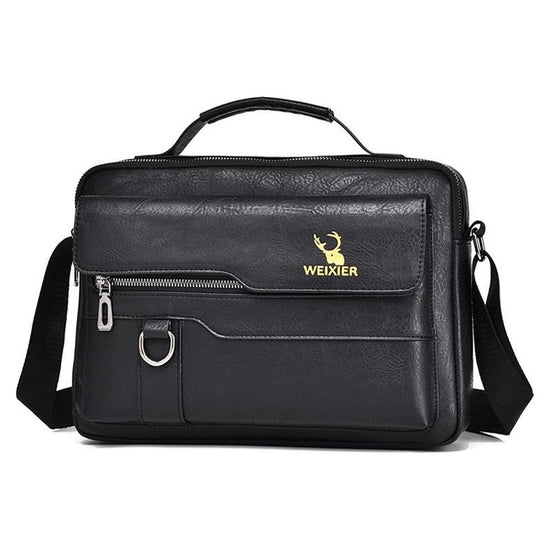 Leather Men Shoulder Bag Business Laptop Case Retro Design - Black