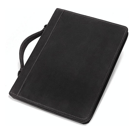 Black Leather Business Handbag For Computer Protection