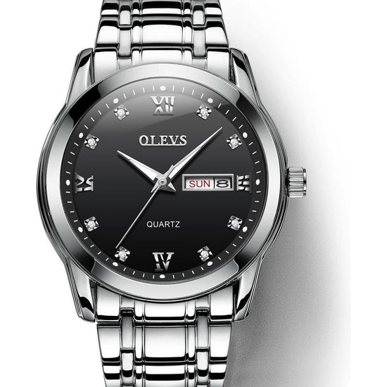 Waterproof Dual Calendar Quartz Watch For Men With Luminous Design - Black