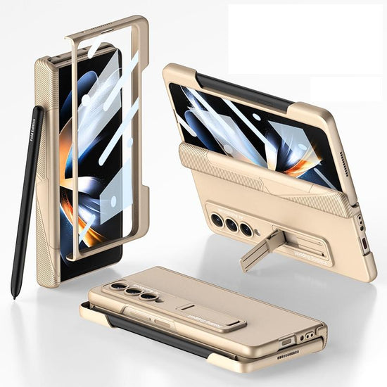 Foldable Phone Case with Magnetic Closure and Pen Slot for Samsung Galaxy z Fold 4 - Compact and Convenient - Champagne Gold