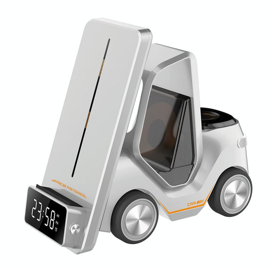 5 In 1 Car Desktop Alarm Clock With Wireless Charging - White