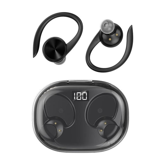 Wireless Earphones with Digital Display and Charging Case - Black