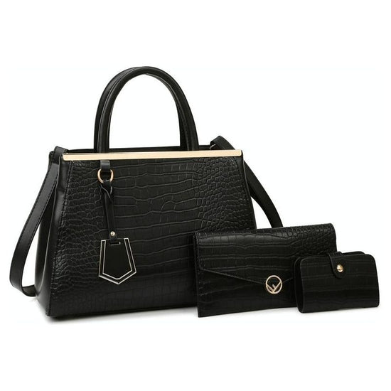 Patchwork Stone Pattern Handbag - Shoulder / Crossbody - Black