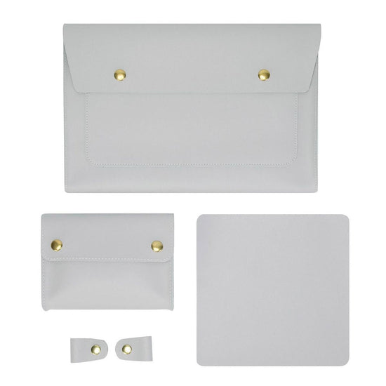 3-in-1 Waterproof Leather Laptop Liner Bag - 13 Inches - Light Grey