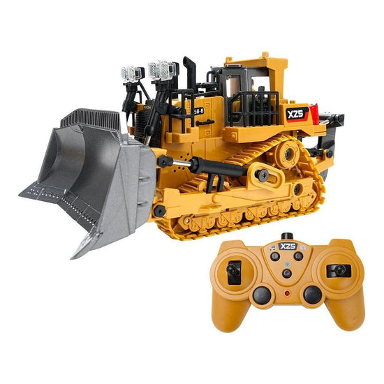 9-Channel Remote Control Bulldozer Toy With Alloy Excavator
