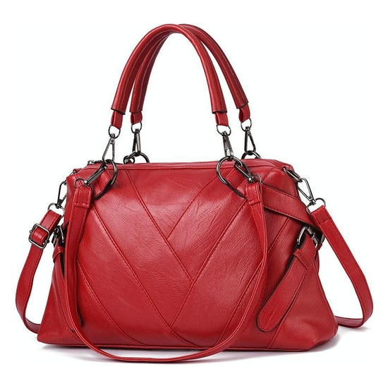 Soft Leather Geometric Handbag - Colourblock - Red Wine