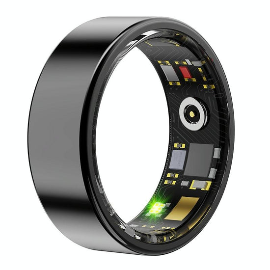 Smart Ring With Heart Rate Blood Oxygen Sleep & Sports Modes - Size 8 - Black