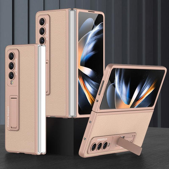 For Samsung Galaxy Z Fold4 5G Leather Case With Stand - Ultra Thin - Cross Texture