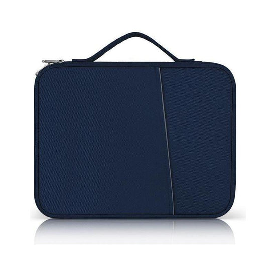 Leather Portable Bag With Cloth Texture - Blue