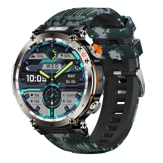 Waterproof Smart Watch With Flashlight Banknote Detector And Compass - Camo - Blue