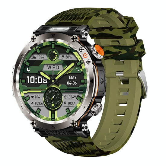 Waterproof Smart Watch With Flashlight Banknote Detector And Compass - Camo - Blue
