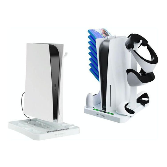 Multifunctional Cooling Base For Ps5 With Vr2 Handle Charging And Disc Storage Stand - White