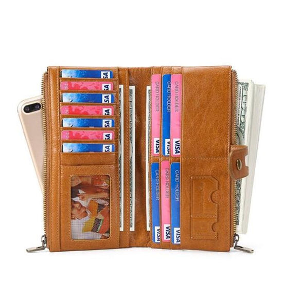 Secure Leather Wallet with Card Slots - Anti-theft - Red