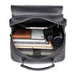 Men Black Cowhide Leather Backpack For Casual Business With Laptop Compartment