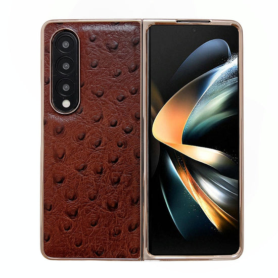 For Samsung Galaxy Z Fold4 5G Ostrich Leather Phone Case - Coffee