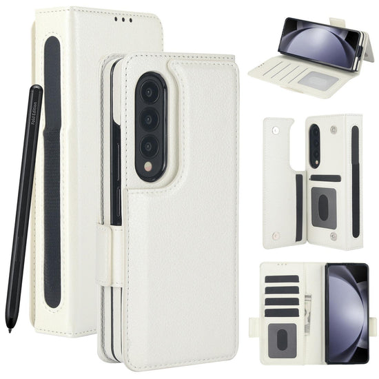For Samsung Galaxy Z Fold4 5G Leather Phone Case With Pen Slot - White
