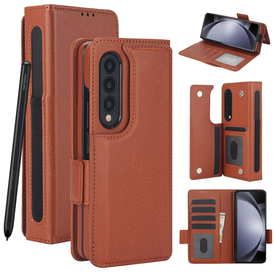 For Samsung Galaxy Z Fold4 5G Leather Phone Case With Pen Slot - White