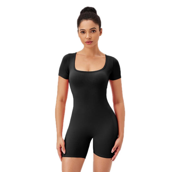 Quick Drying Women Square Neck Yoga Jumpsuit Size L - Black - M