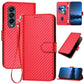For Samsung Galaxy Z Fold4 5G Carbon Fiber Leather Phone Case With Lanyard - Red
