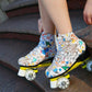 Double Row Four-wheel Roller Skating Shoes for Adult Children - Size 37 - Flash Wheel White