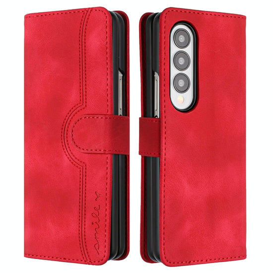 For Samsung Galaxy Z Fold4 5G Leather Phone Case With Heart Pattern - Red