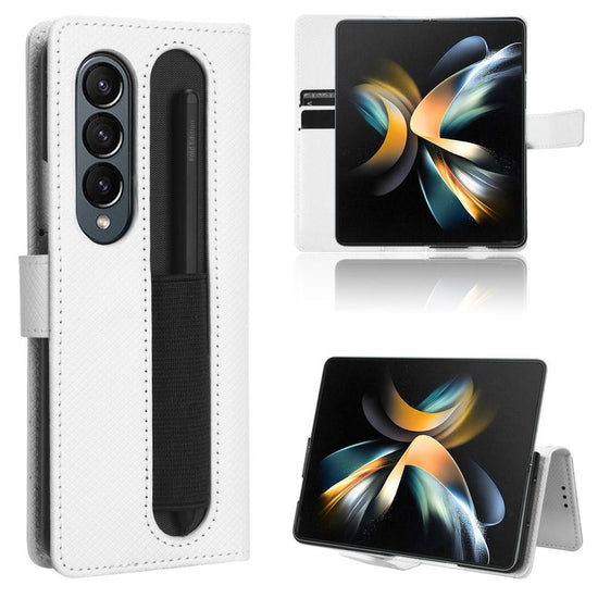 For Samsung Galaxy Z Fold4 5G Textured Leather Phone Case - White