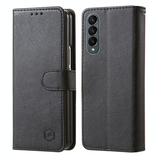 For Samsung Galaxy Z Fold4 5G Leather Texture Phone Case - Pu Tpu - Black