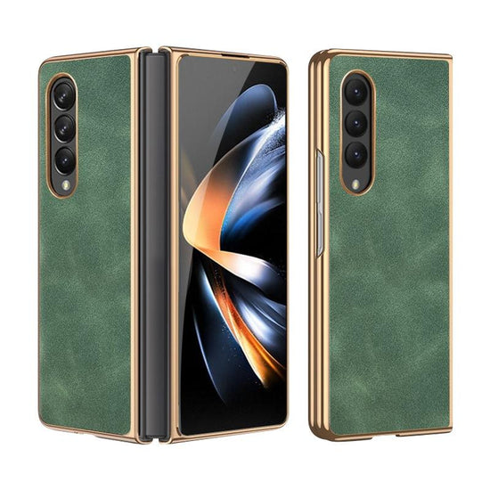 For Samsung Galaxy z Fold4 5G Foldable Lambskin Phone Case - Electroplated - Alpine Green