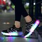 Rechargeable Double Wheel Roller Skating Shoes - Ultra Light Mesh - Size 38 - Black