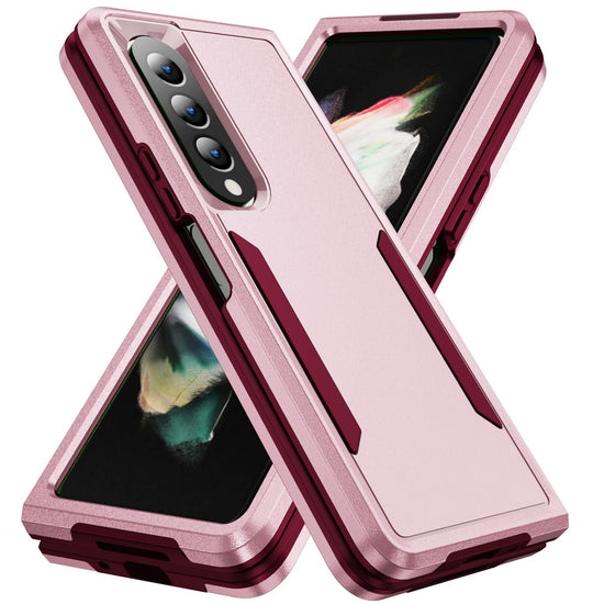 For Samsung Galaxy Z Fold4 5G Shockproof Pc Tpu Case - Pink + Rose Red