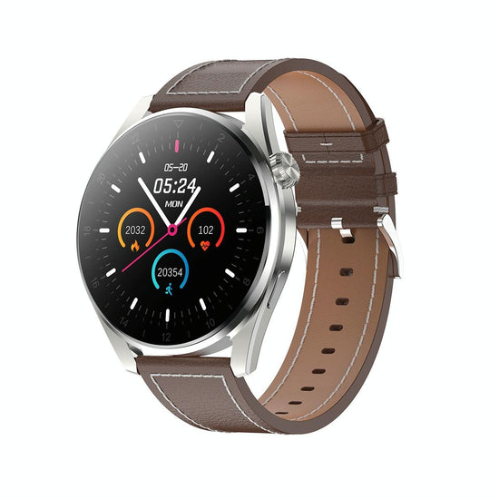 Waterproof Leather Smartwatch With Colour Display - Brown