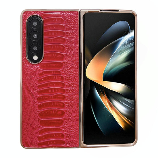 For Samsung Galaxy Z Fold4 5G Genuine Leather Nano Plating Phone Case - Red