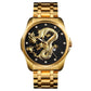 Men Golden Dragon Calendar Dial Quartz Watch with Luminous Hands - Silver Black