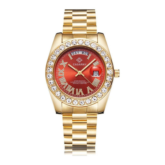 Men Quartz Watch With Diamond-Encrusted Roman Numeral Dial